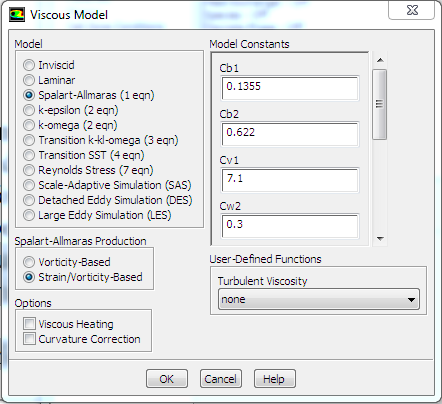 Spalart-Allmaras model settings in Fluent
